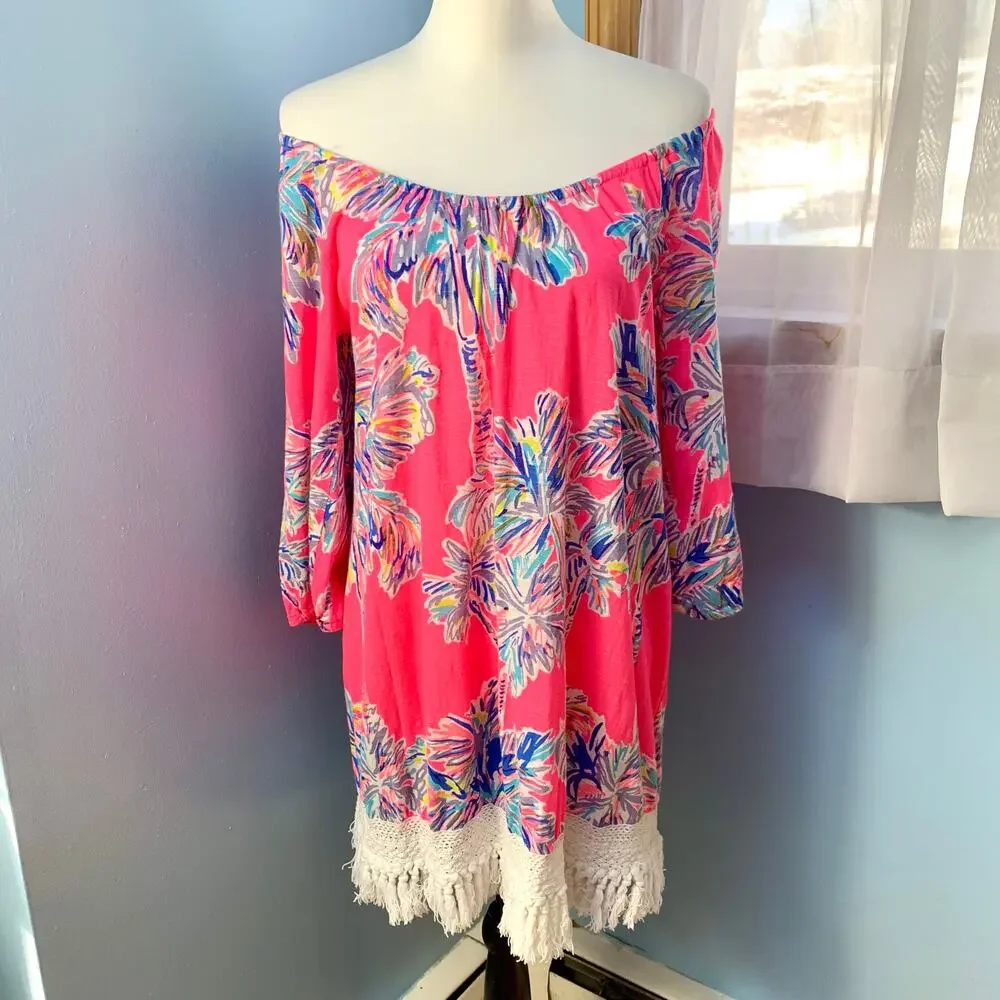 Lilly Pulitzer Alia Beach Cover-up Dress in Flamingo Pink Nice Stems Size Small - Picture 9 of 11